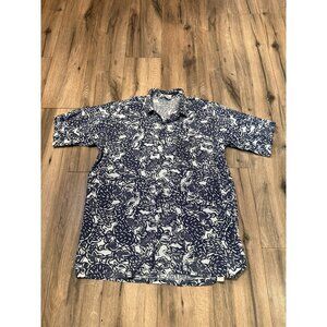 J.J. Cochran Mens Blue Short Sleeve Hawaiian Shirt Medium